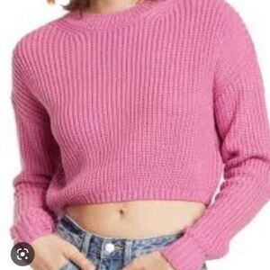 Elodie Size Large Pink Cropped Boxy Relaxed Fit Chunky Knit Crewneck Sweater